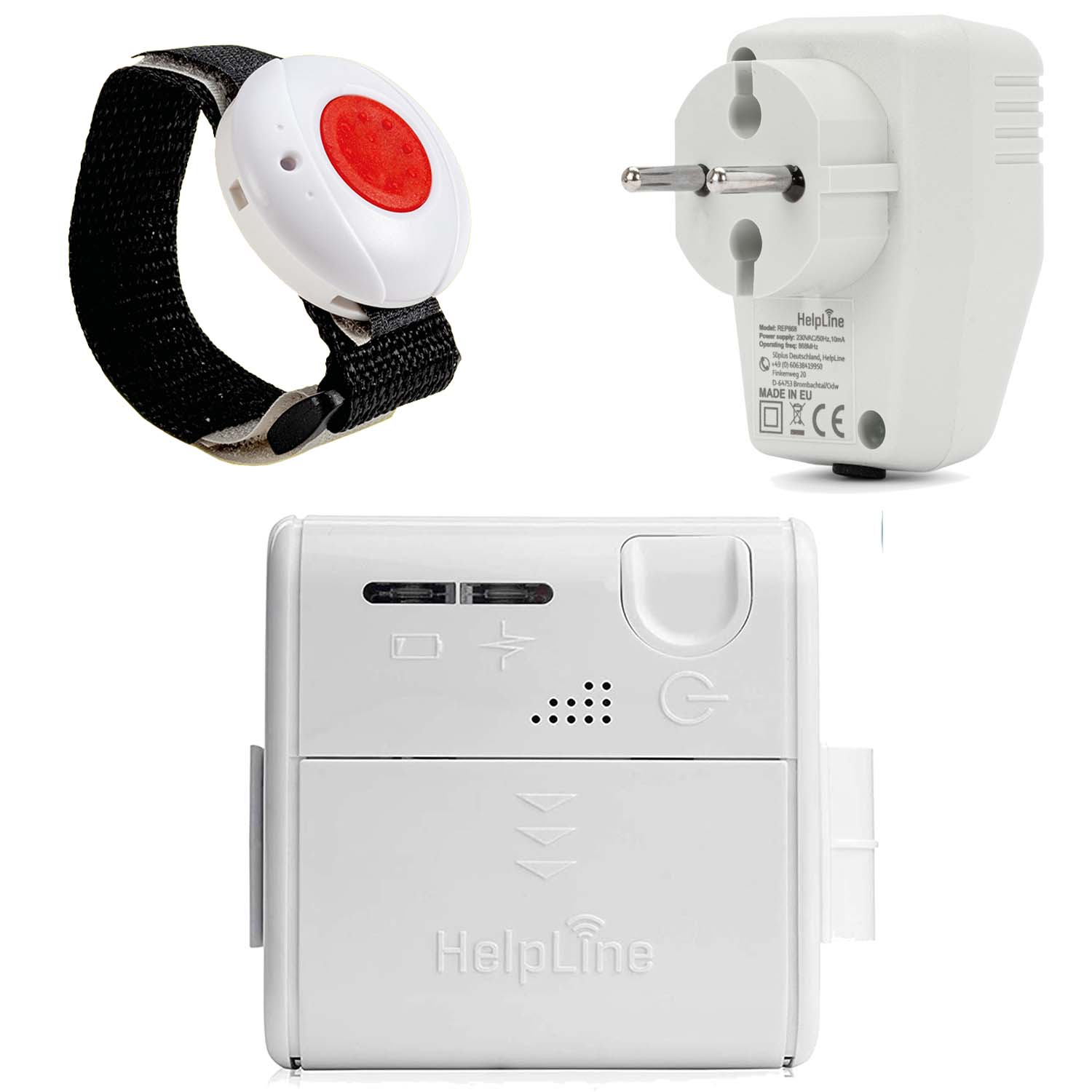 HelpLine Mini: Kleiner mobiler Hausnotruf inklusive Repeater mit Notrufarmband und Gürtel Clip