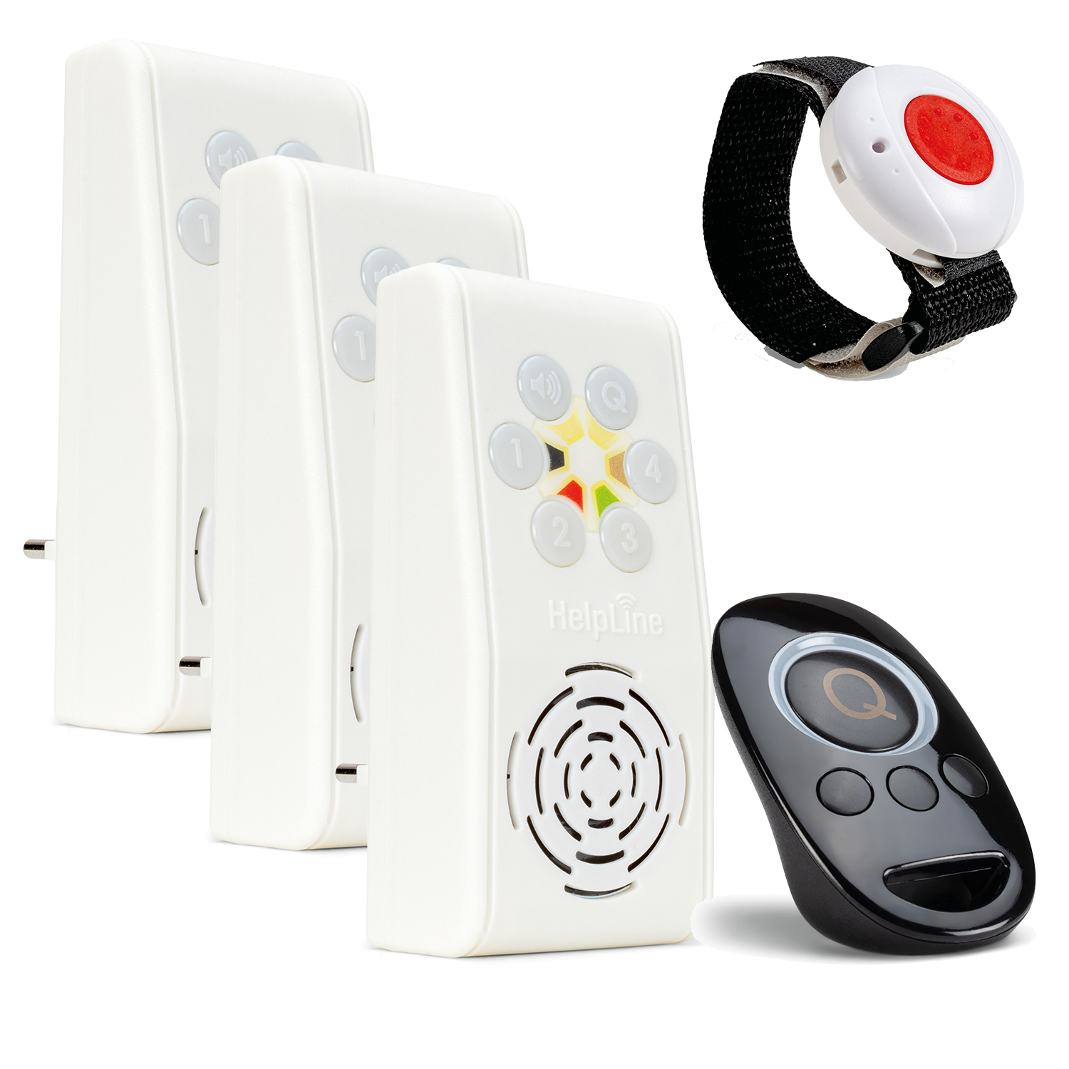 HelpLine 230 Senioren Sicherheitspaket 7 PLUS: Hausnotruf mit Notrufarmband, 3 Funk-Empfängern und Quittierung