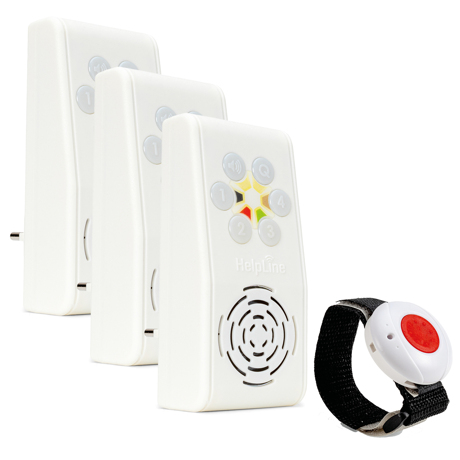HelpLine 230 Sicherheitspaket 7, Hausnotruf mit Funk-Notruf-Armband und 3 Empfängern mit Quittierung